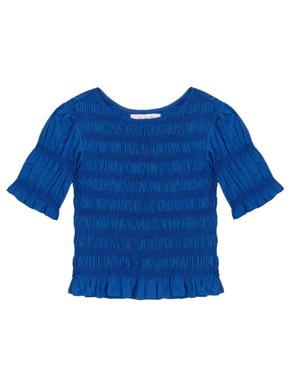 NWT Lisa Says Gah Sienna Smocked Short Sleeve Top in Cobalt Blue Royal Ruched